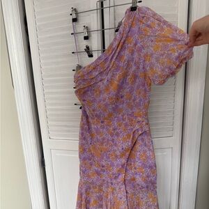 Astr One-Shoulder Floral Dress in Purple and Orange